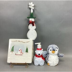 Russ Handpainted Tile & Stand, B&BW Polar Bear Soap 2012, Aurora Penguin & Snowm